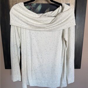 COA Off-Shoulder Cream Speckle Sweater.  Luxury knit!